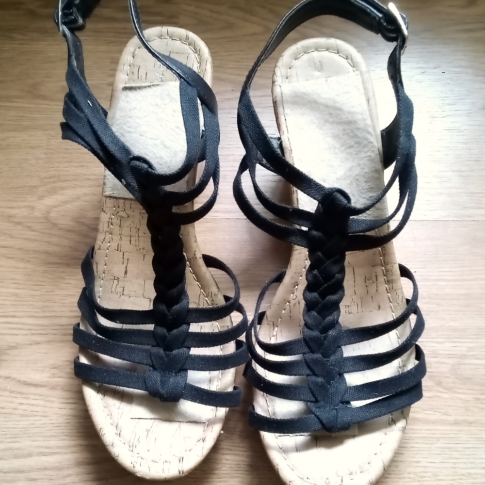 Sz 9 Black Cork Platform Heel